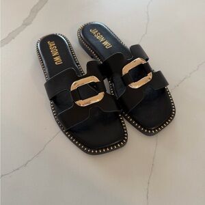 Jason Wu Black Studded Slide Sandals Flat Gold Stud Trim